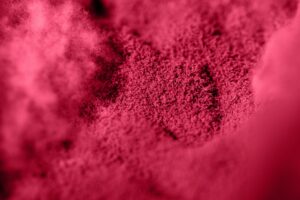 Pantone 2023 color Viva magenta. Close-up of mold formed on food macro photography